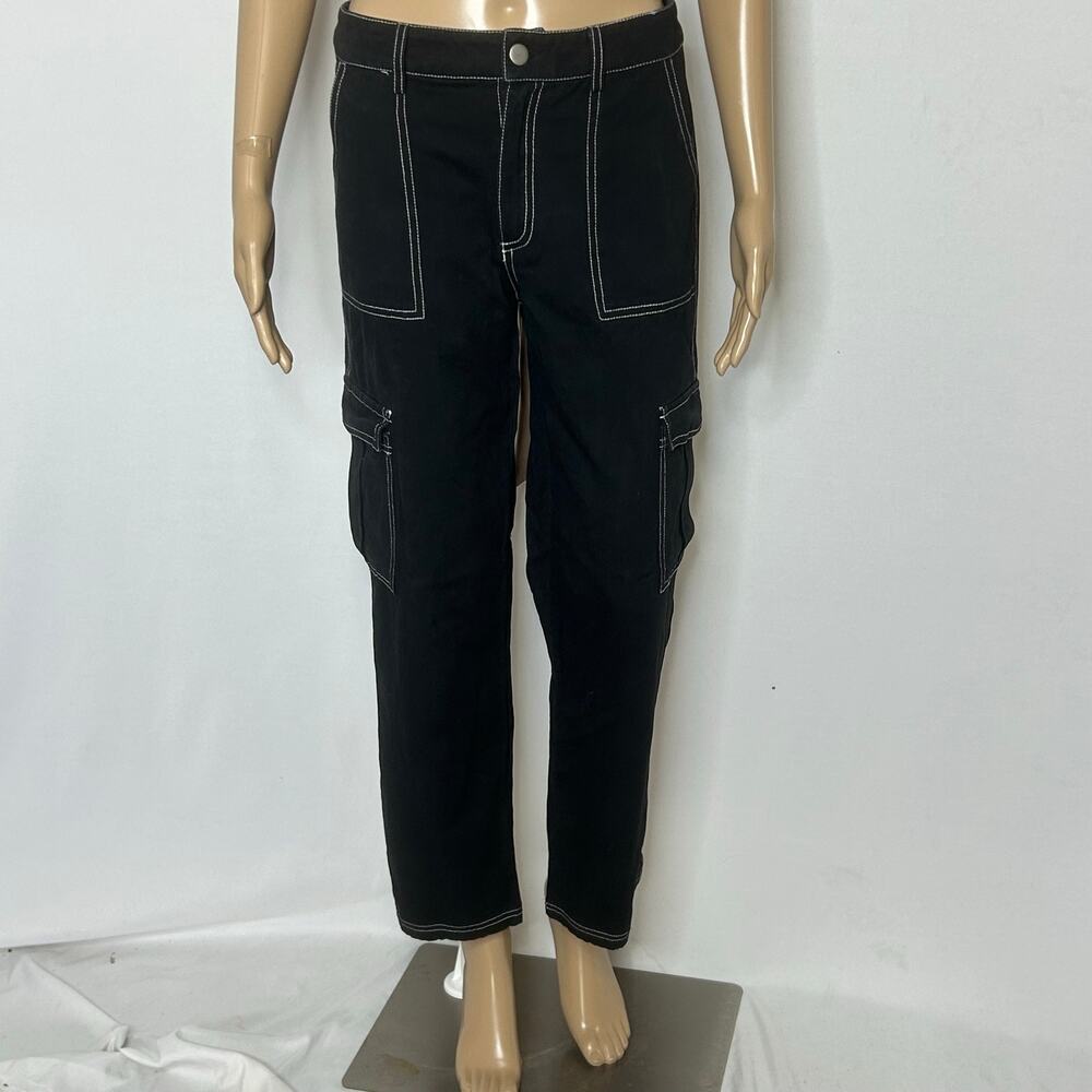 Full Tilt Cargo Pants Womens small Black White Contrast Stitch Cotton Utility